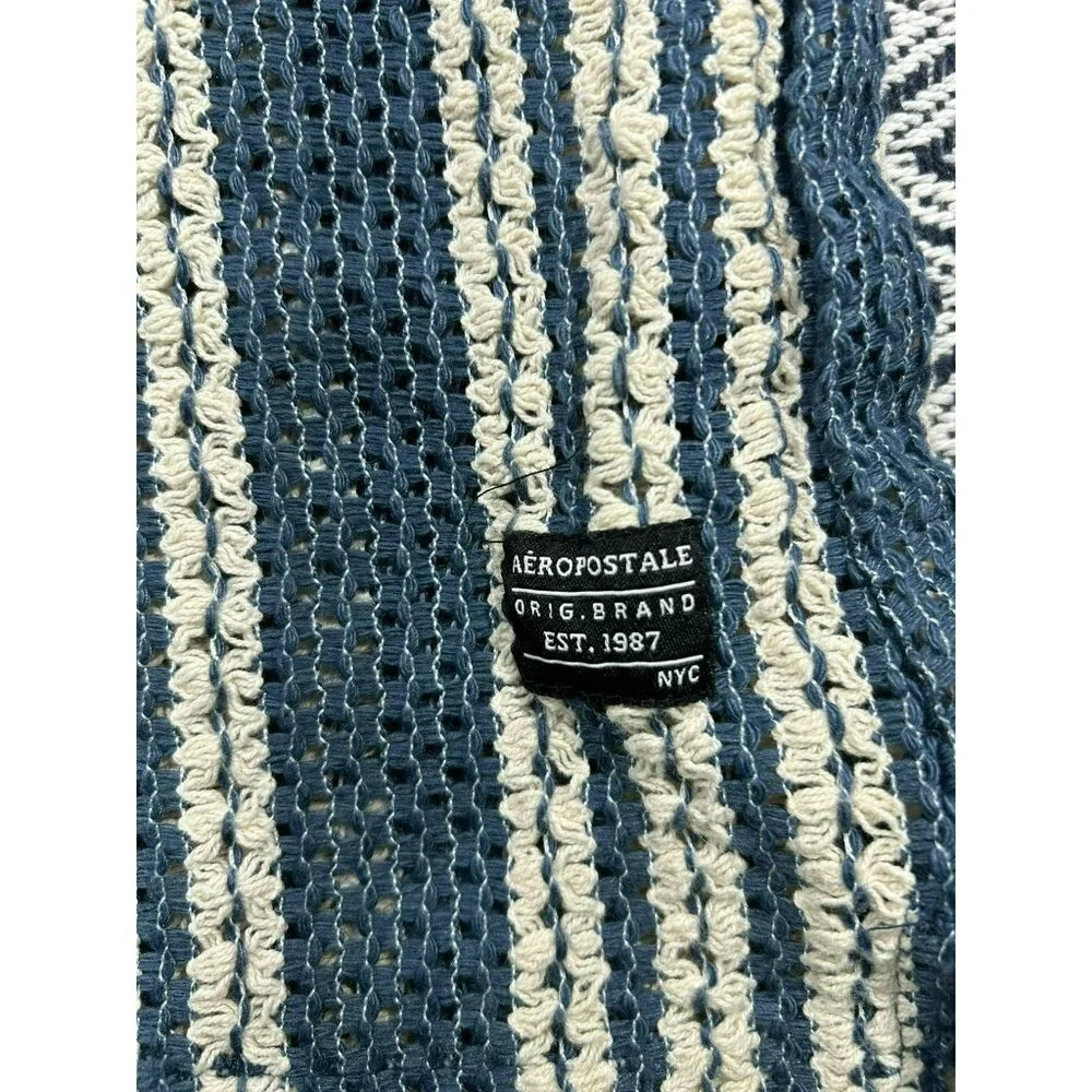 Aeropostale Men's Striped Button-Up Shirt L Blue White Textured Knit Casual Top - Picture 4 of 6